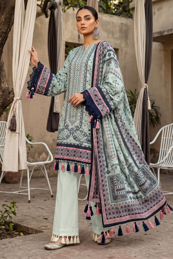 Light Green 3 Piece Unstitched Premium Printed Lawn Suit By Jacquard Clothing Summer Collection