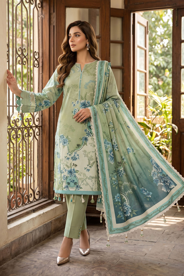 Light Green 3 Piece Unstitched Premium Printed Lawn Suit By Jacquard Clothing Summer Collection 2026