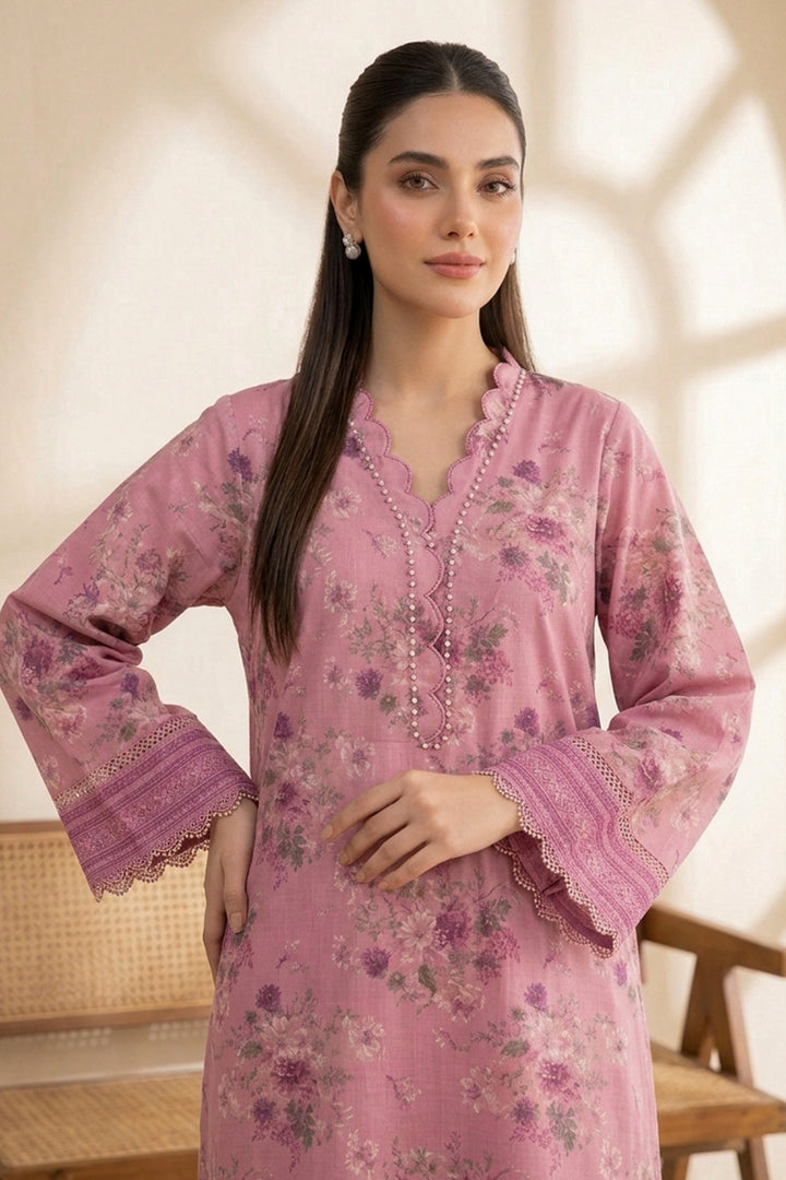 Light Pink 2 Piece Unstitched Printed Cambric Co-Ord Set