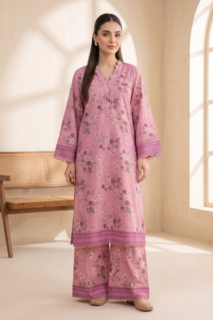 Light Pink 2 Piece Unstitched Printed Cambric Co-Ord Set