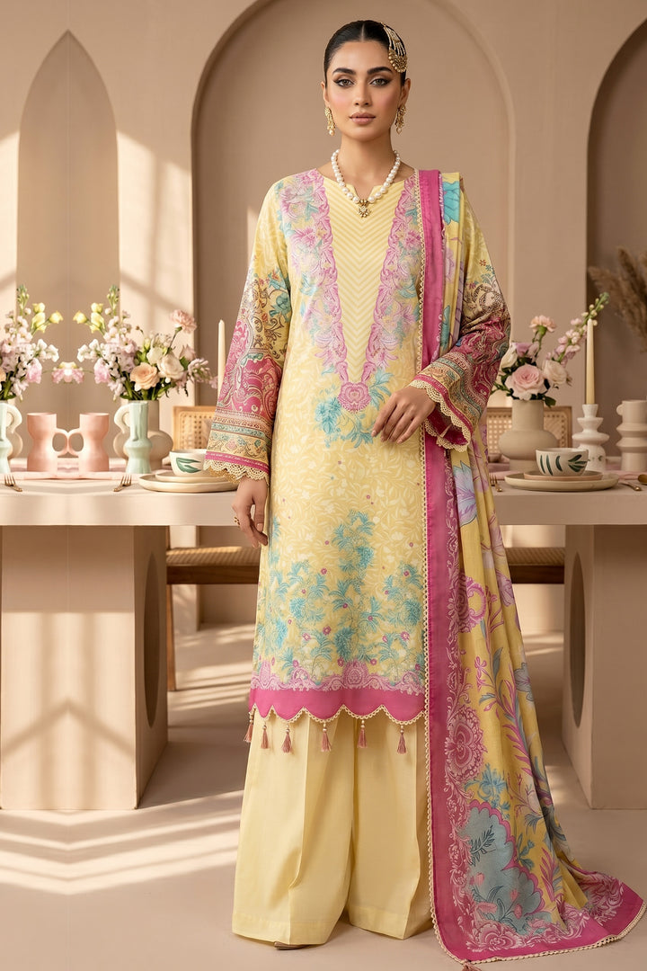 Light Yellow 3 Piece Unstitched Premium Printed Lawn Suit By Jacquard Clothing Summer Collection 2026