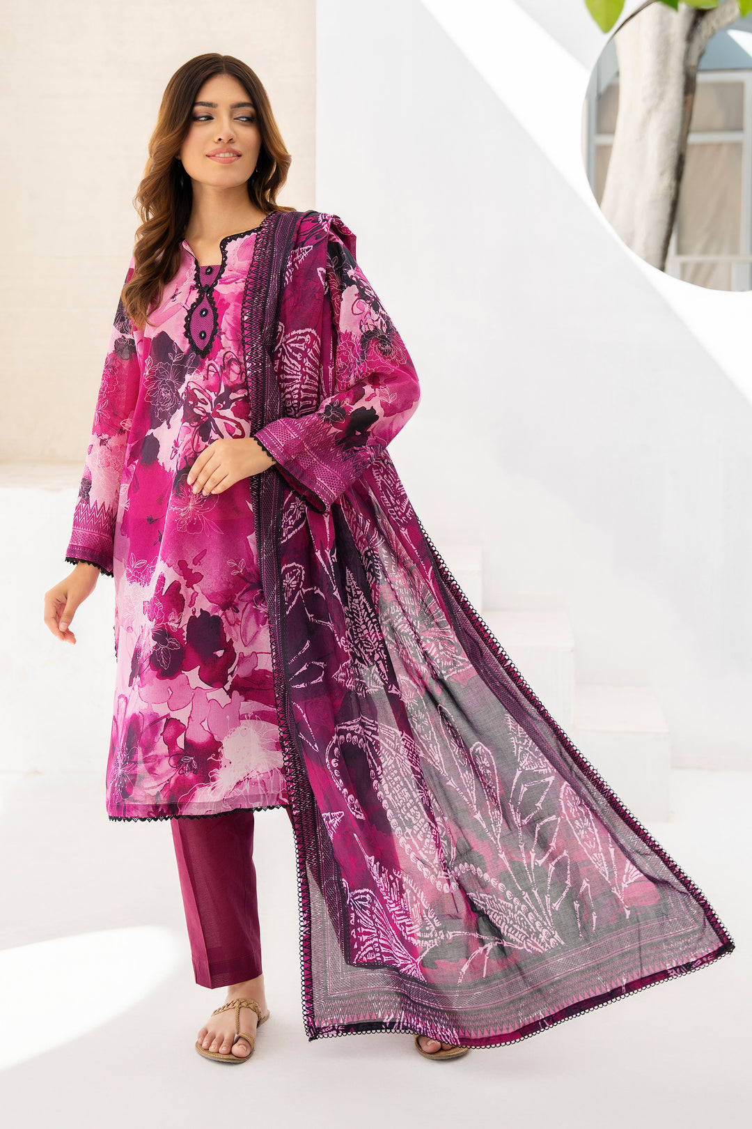 Maroon 3 Piece Unstitched Premium Lawn - SU25V2-S6 - JACQUARD CLOTHING