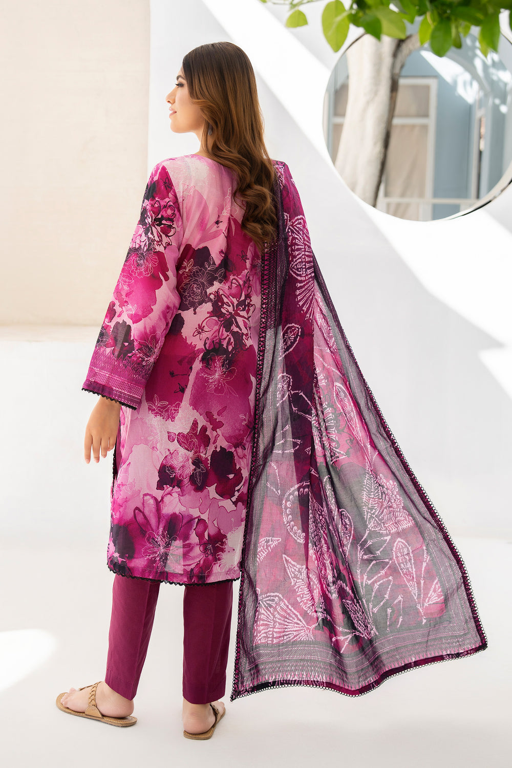 Maroon 3 Piece Unstitched Premium Lawn - SU25V2-S6 - JACQUARD CLOTHING