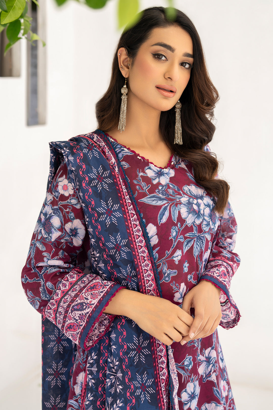 Maroon 3 Piece Unstitched Premium Lawn - SU25V6-S2 - JACQUARD CLOTHING