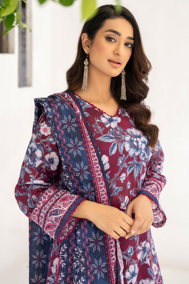 Maroon 3 Piece Unstitched Premium Lawn - SU25V6-S2 - JACQUARD CLOTHING