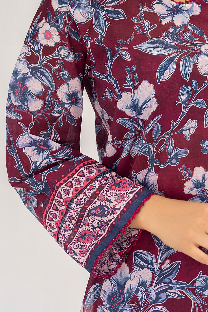 Maroon 3 Piece Unstitched Premium Lawn - SU25V6-S2 - JACQUARD CLOTHING