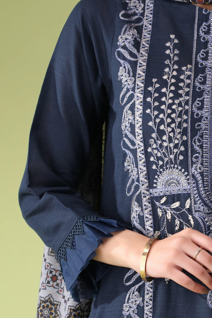 Midnight Blue 3 Piece Unstitched Khaddar - Jacquard Clothing