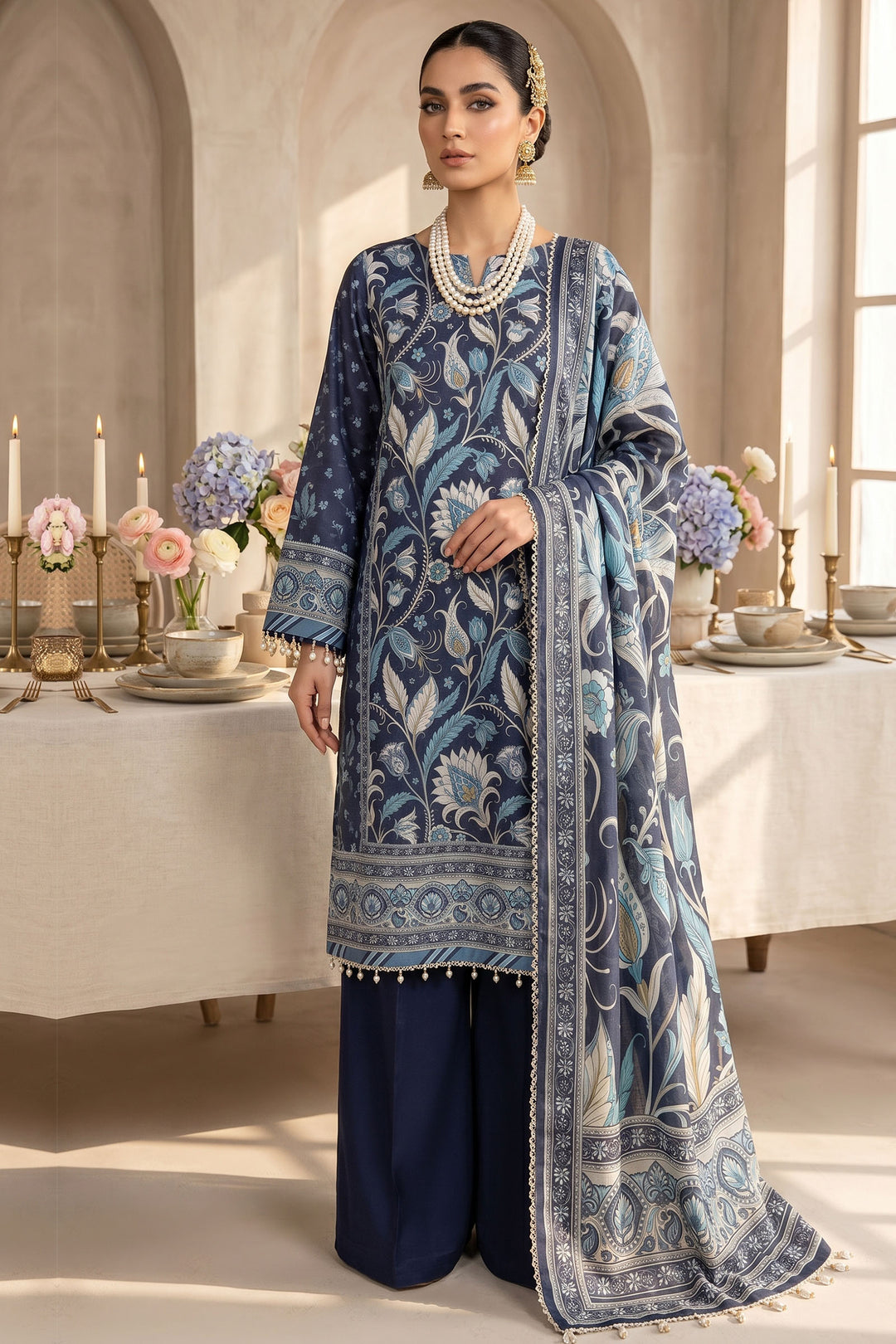 Midnight Blue 3 Piece Unstitched Premium Printed Lawn Suit By Jacquard Clothing Summer Collection 2026