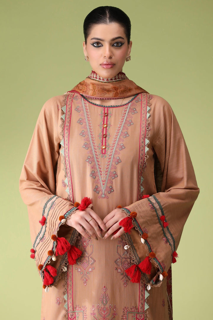 Mud Beige 3 Piece Unstitched Khaddar - Jacquard Clothing