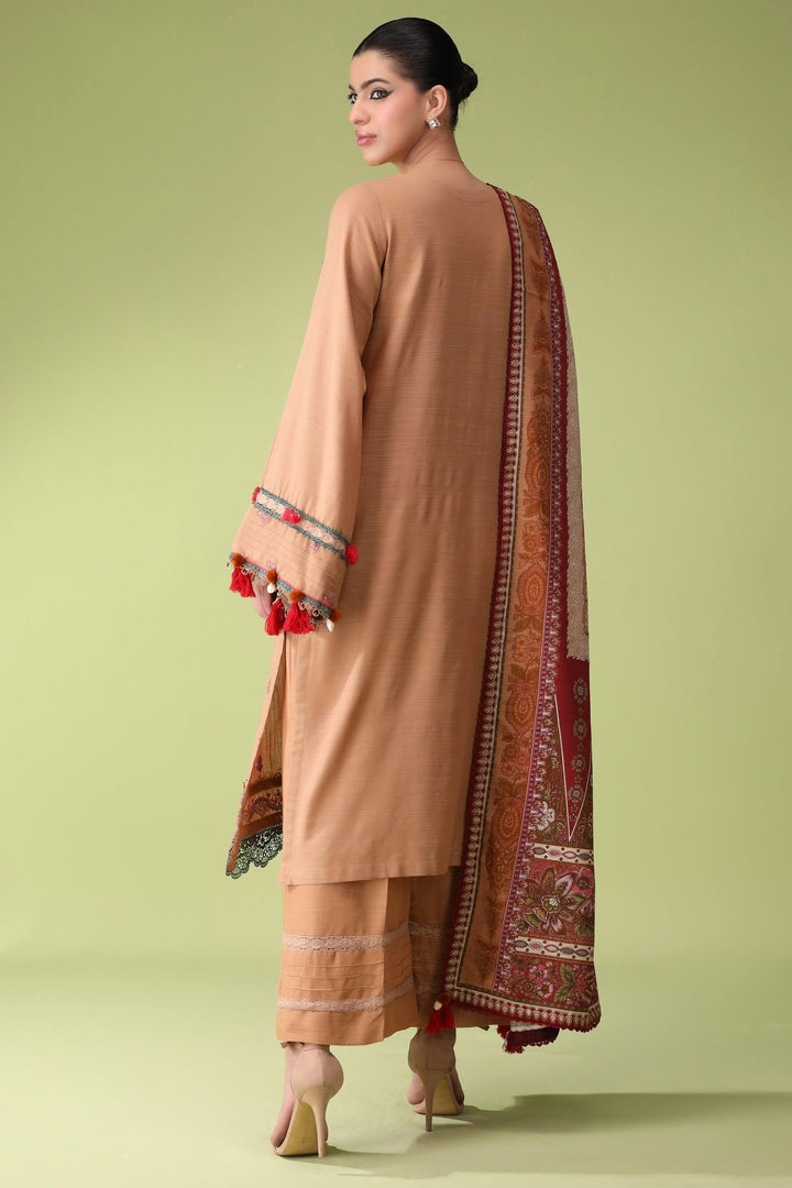 Mud Beige 3 Piece Unstitched Khaddar - Jacquard Clothing
