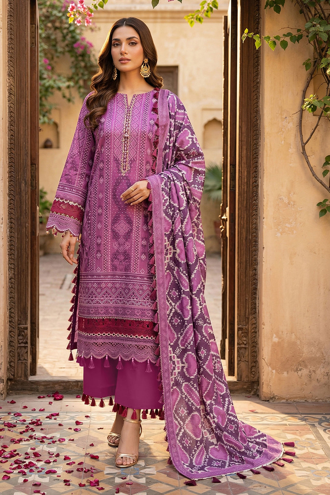 Mulberry Pink 3 Piece Unstitched Premium Printed Lawn