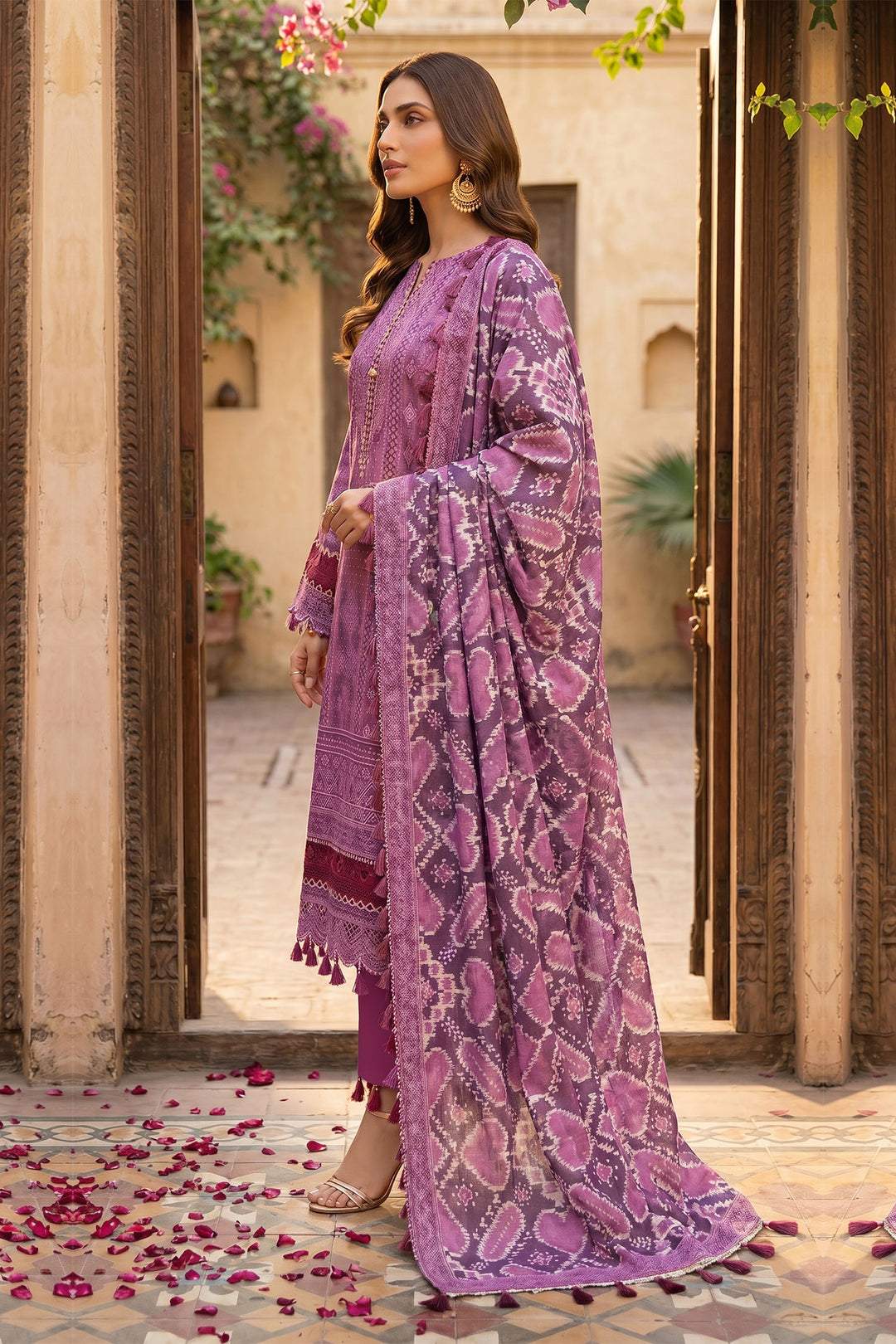 Mulberry Pink 3 Piece Unstitched Premium Printed Lawn