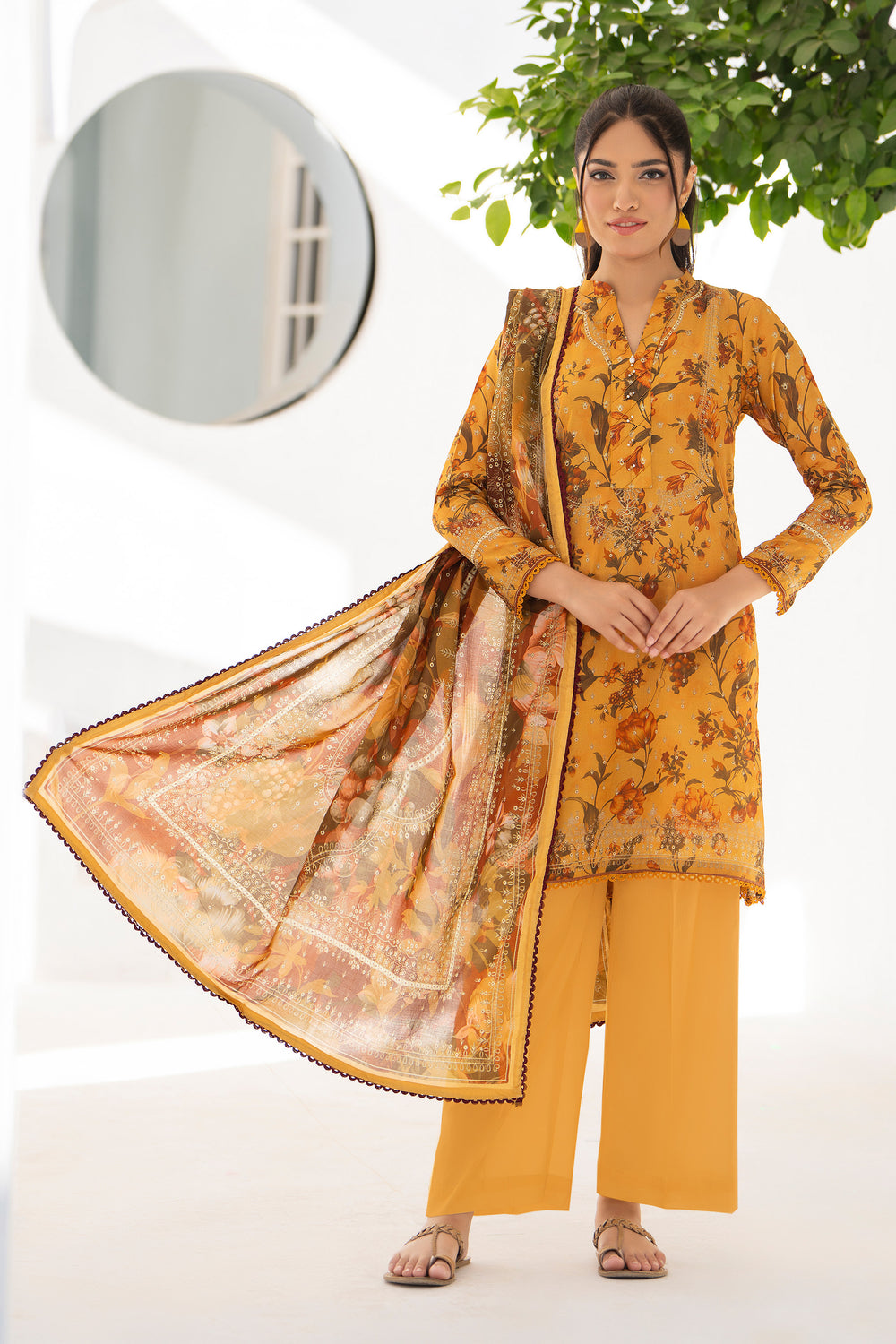 Mustard 3 Piece Unstitched Premium Lawn - SU25V7-S6 - JACQUARD CLOTHING
