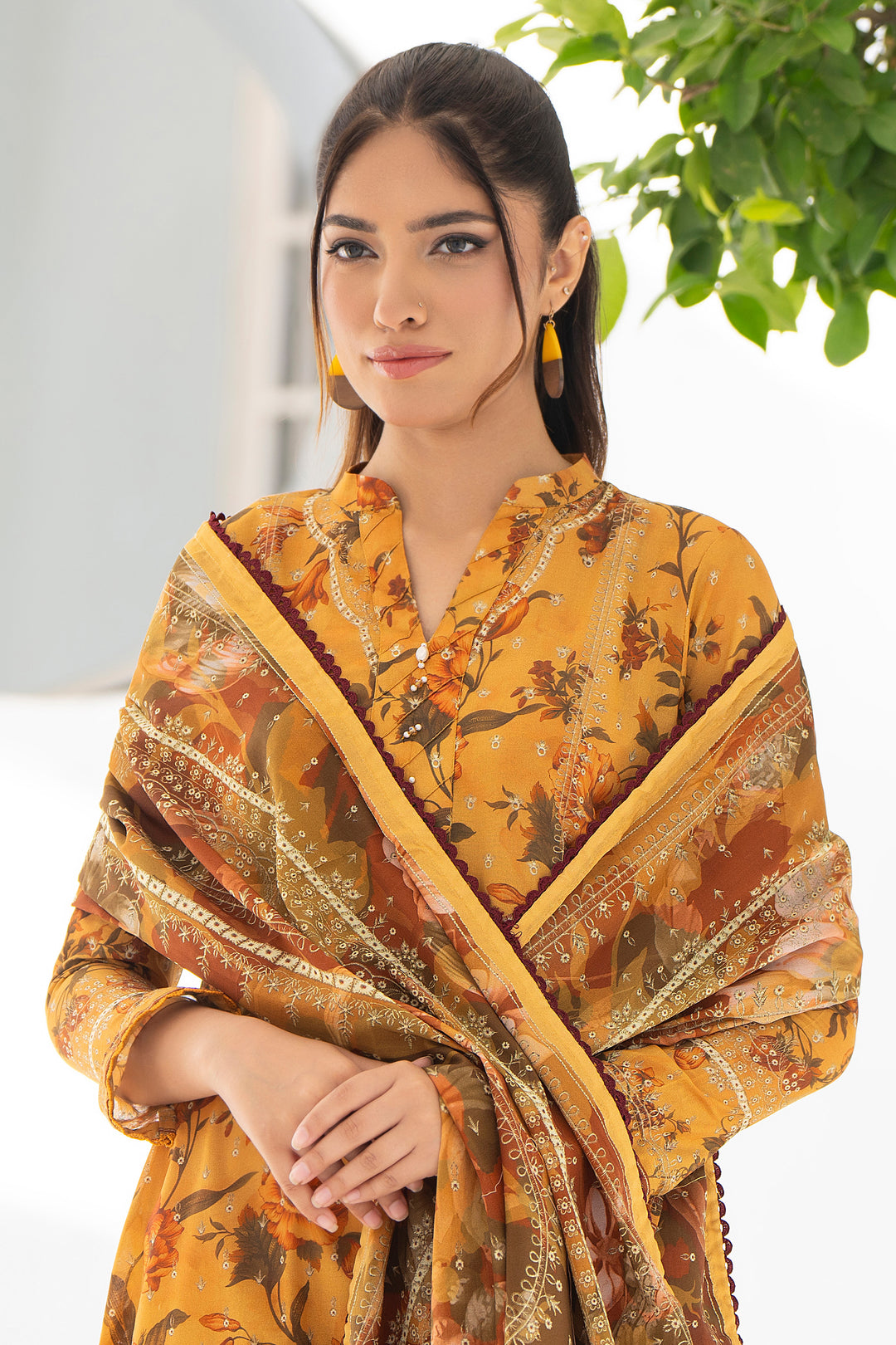 Mustard 3 Piece Unstitched Premium Lawn - SU25V7-S6 - JACQUARD CLOTHING
