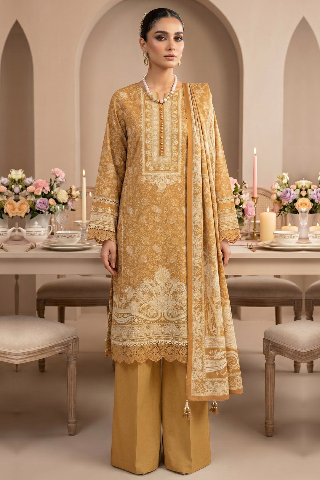 Mustard 3 Piece Unstitched Premium Printed Lawn Suit By Jacquard Clothing Summer Collection 2026