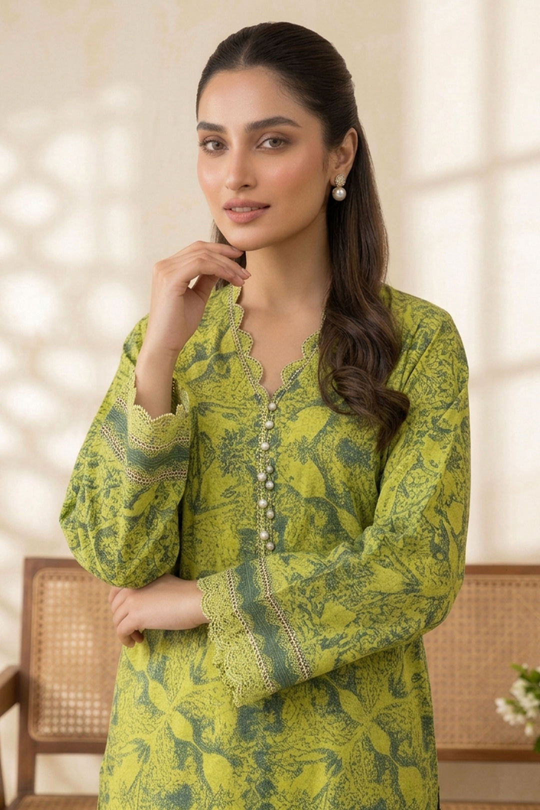 Mustard Yellow 2 Piece  Unstitched Printed Cambric Co-Ord Set