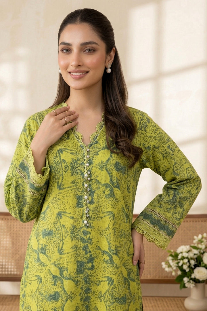 Mustard Yellow 2 Piece  Unstitched Printed Cambric Co-Ord Set