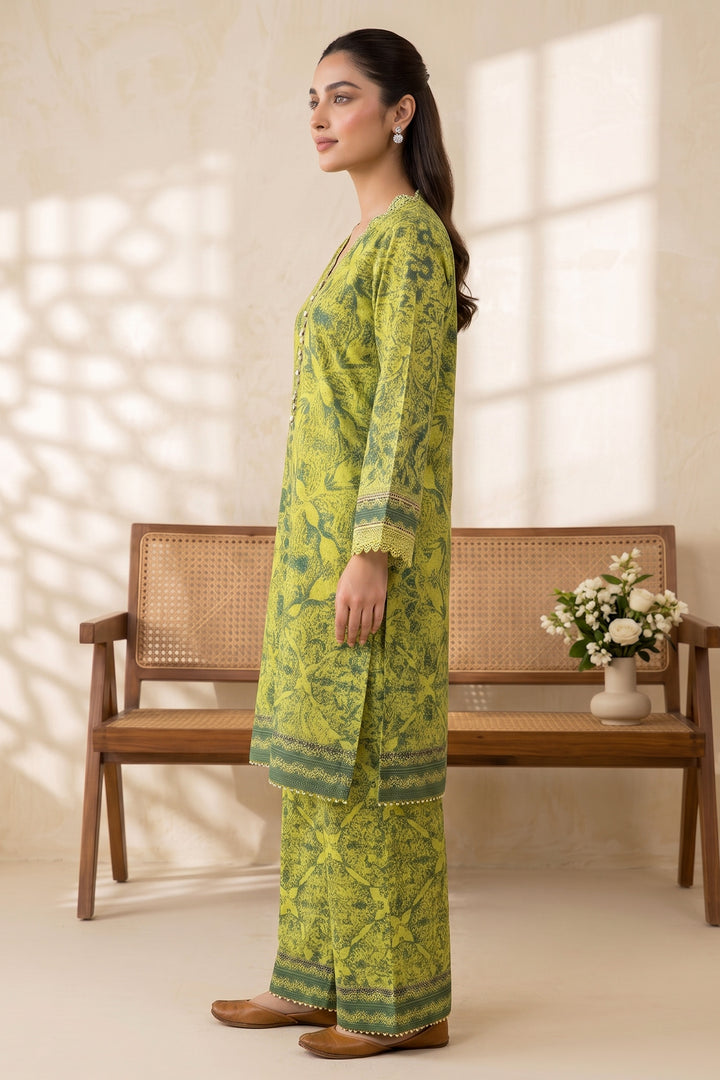 Mustard Yellow 2 Piece  Unstitched Printed Cambric Co-Ord Set