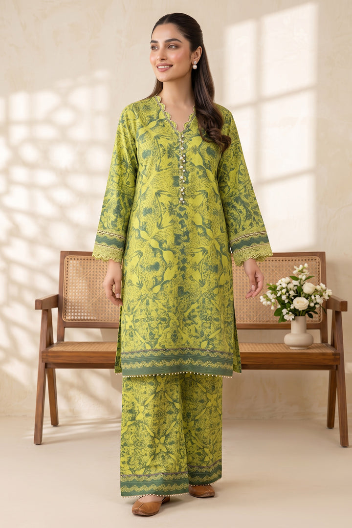 Mustard Yellow 2 Piece  Unstitched Printed Cambric Co-Ord Set