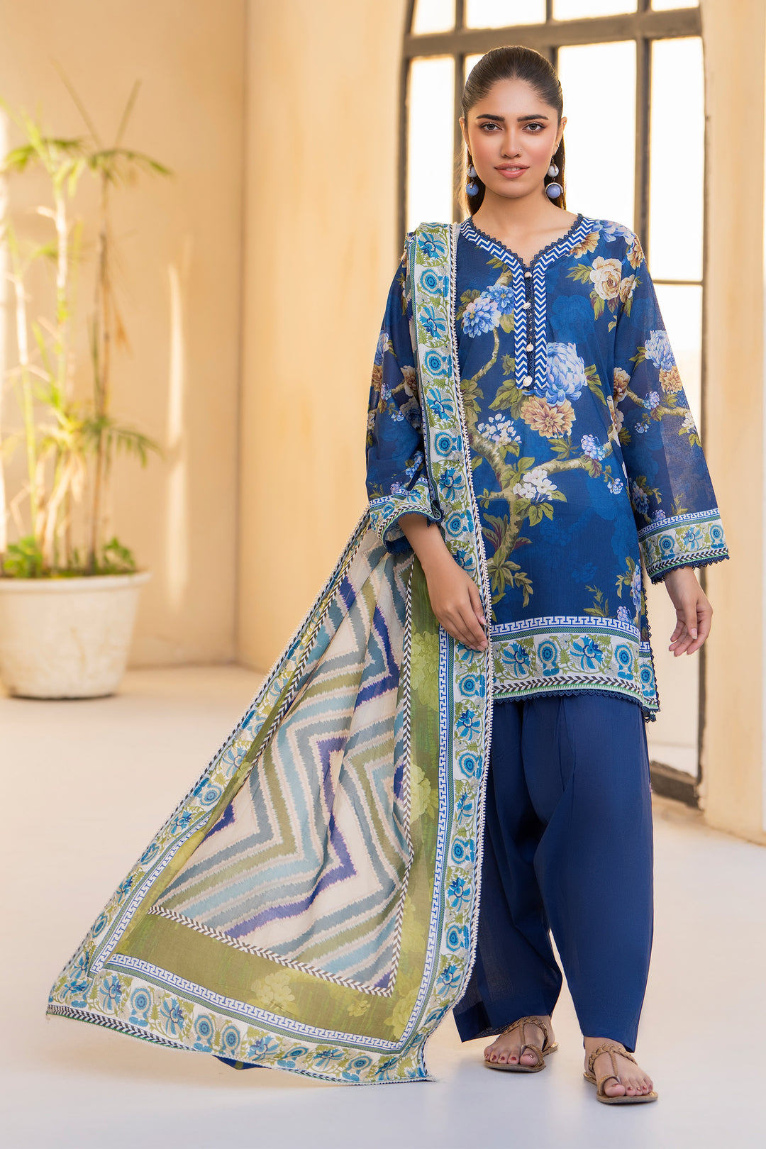 Navy Blue 3 Piece Unstitched Premium Lawn - SU25V2-S2 - JACQUARD CLOTHING