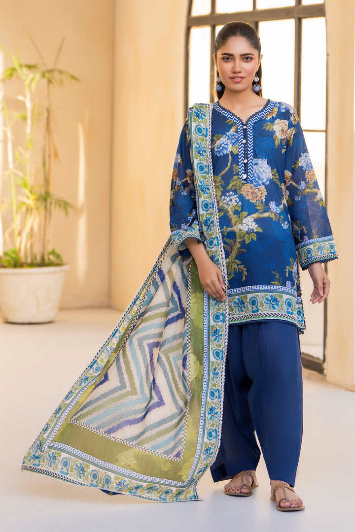Navy Blue 3 Piece Unstitched Premium Lawn - SU25V2-S2 - JACQUARD CLOTHING