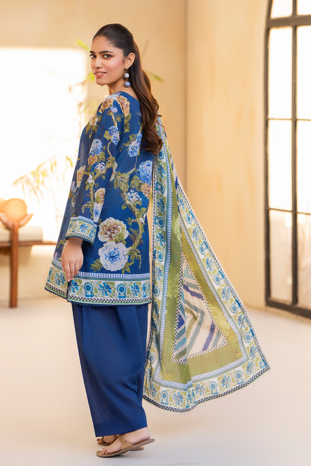Navy Blue 3 Piece Unstitched Premium Lawn - SU25V2-S2 - JACQUARD CLOTHING
