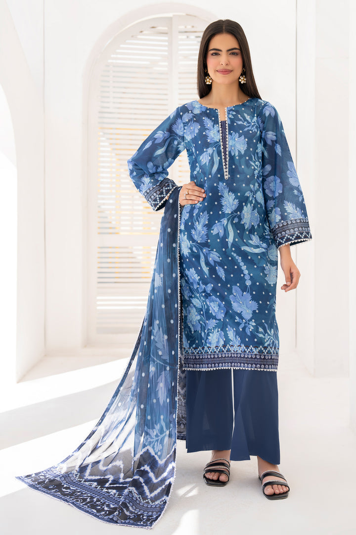 Navy Blue 3 Piece Unstitched Premium Lawn - SU25V7-S7 - JACQUARD CLOTHING
