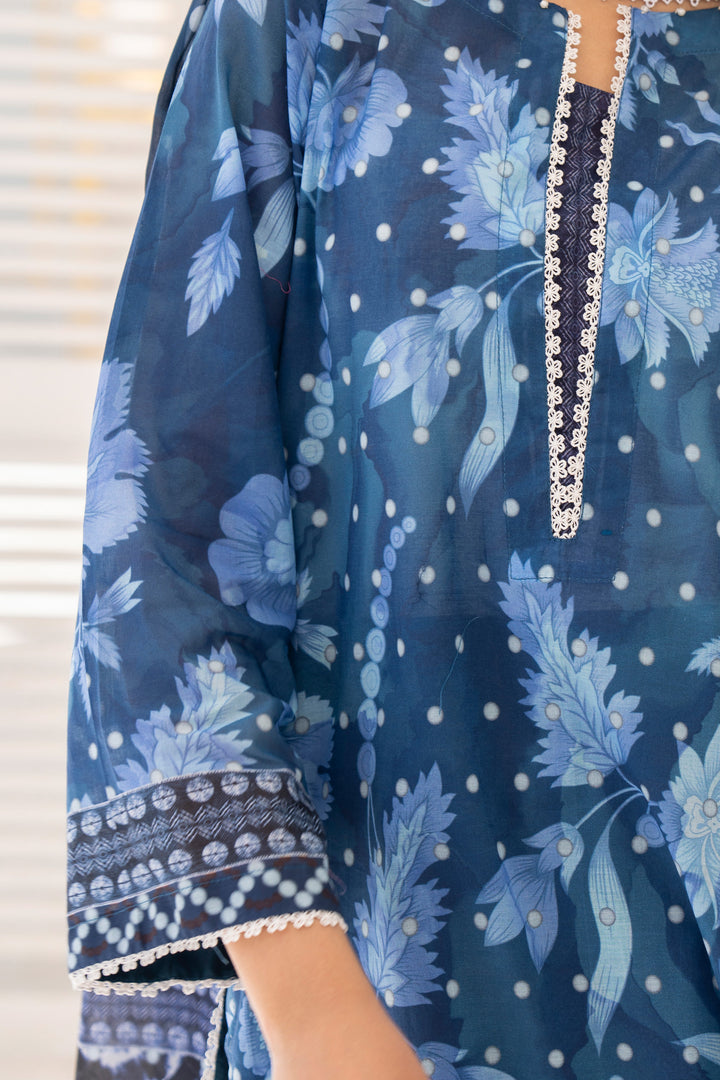 Navy Blue 3 Piece Unstitched Premium Lawn - SU25V7-S7 - JACQUARD CLOTHING