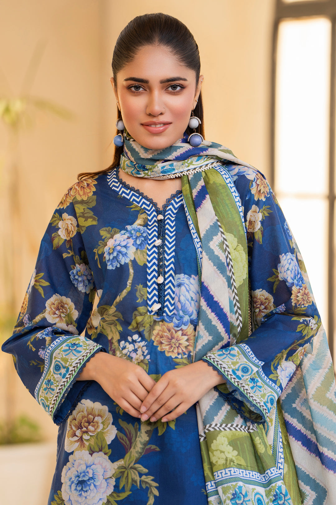 Navy Blue 3 Piece Unstitched Premium Lawn - SU25V2-S2 - JACQUARD CLOTHING