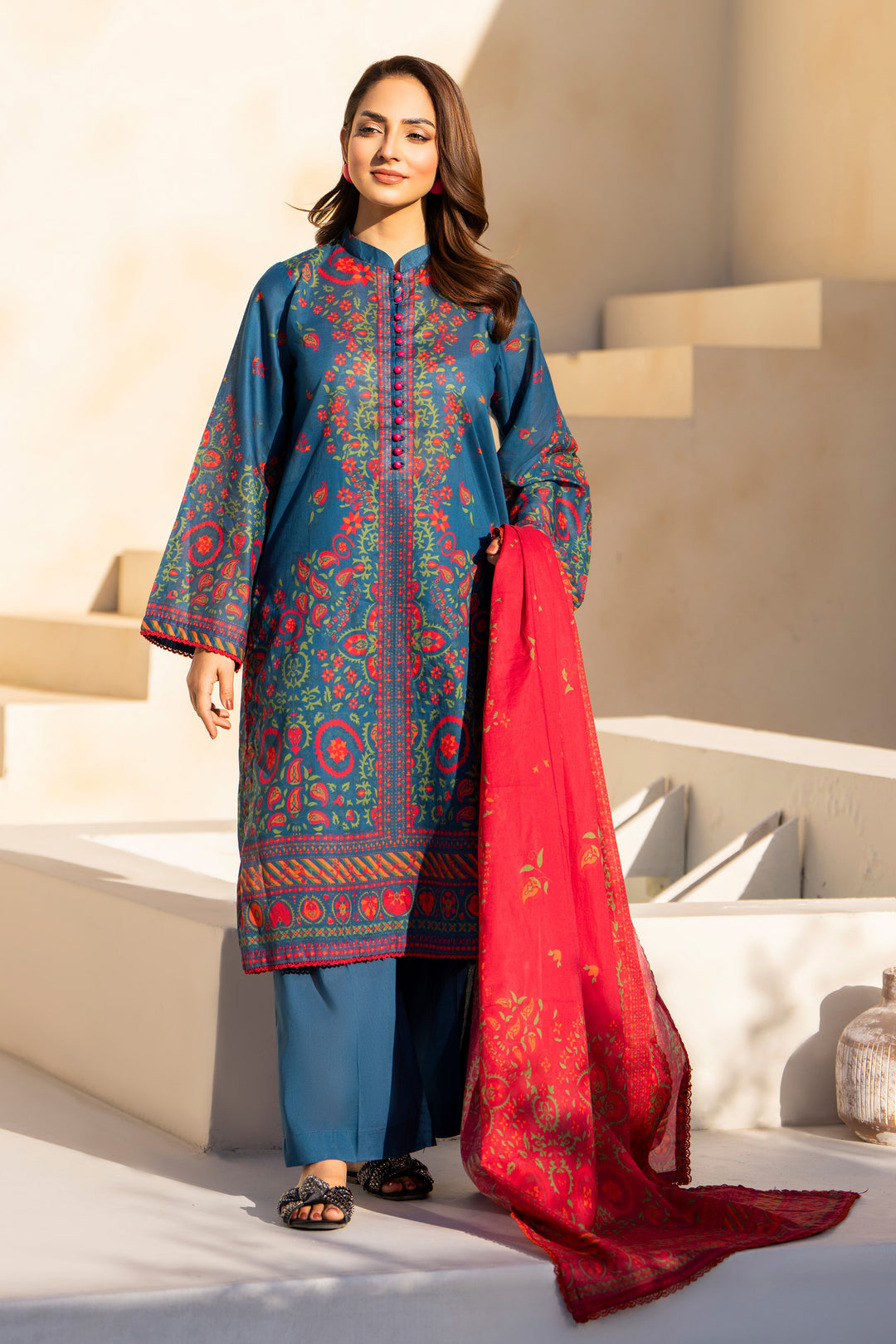 Navy Blue 3 Piece Unstitched Premium Lawn - SU25V4-S9 - JACQUARD CLOTHING