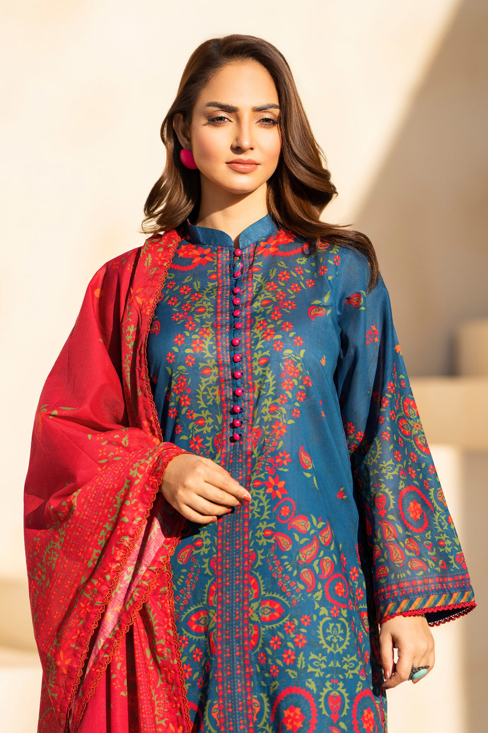 Navy Blue 3 Piece Unstitched Premium Lawn - SU25V4-S9 - JACQUARD CLOTHING