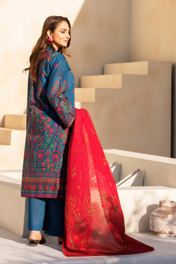 Navy Blue 3 Piece Unstitched Premium Lawn - SU25V4-S9 - JACQUARD CLOTHING