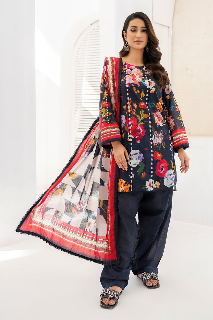 Navy Blue 3 Piece Unstitched Premium Lawn - SU25V6-S9 - JACQUARD CLOTHING