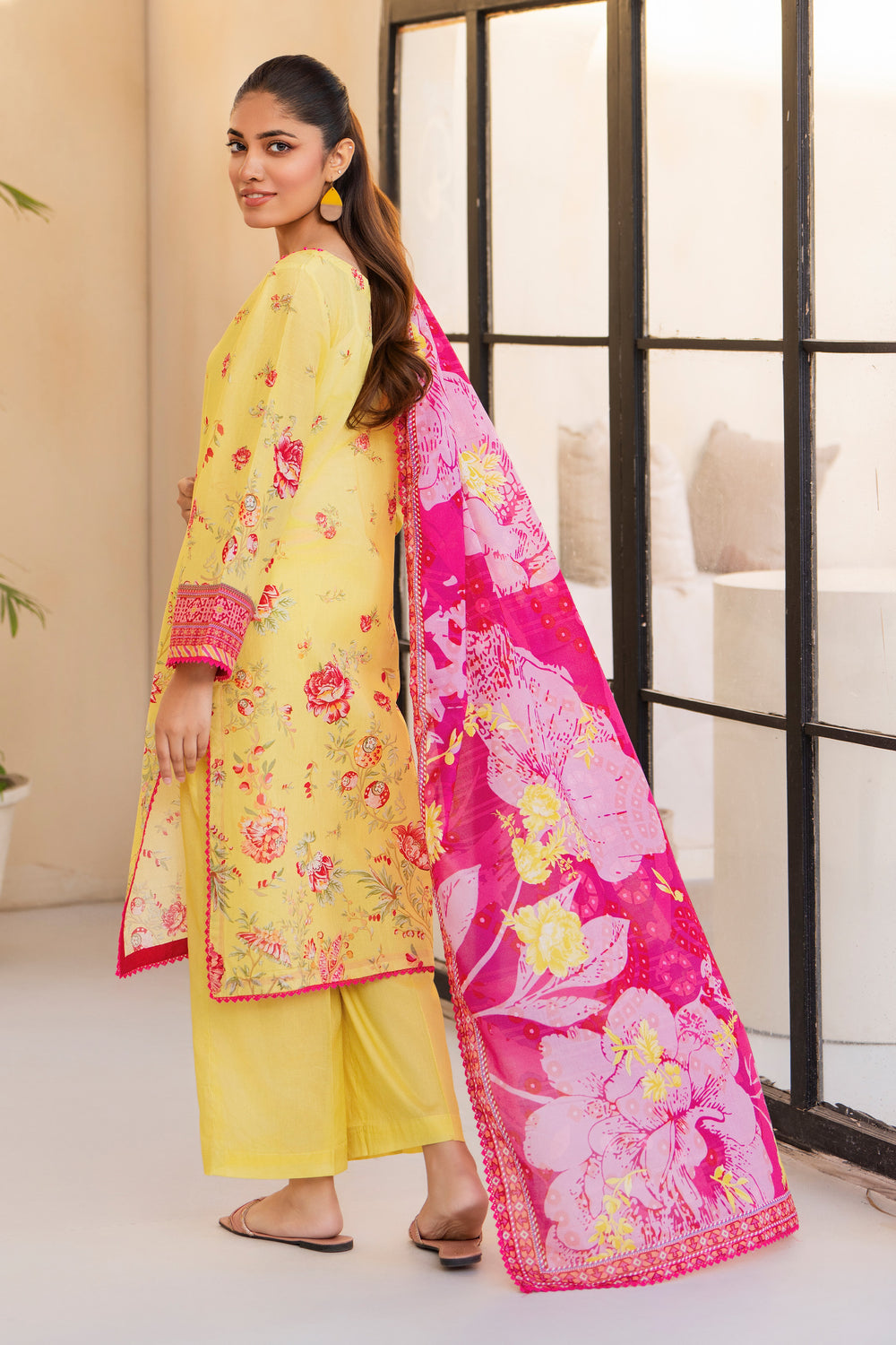 Neon Yellow 3 Piece Unstitched Premium Lawn - SU25V2-S7 - JACQUARD CLOTHING