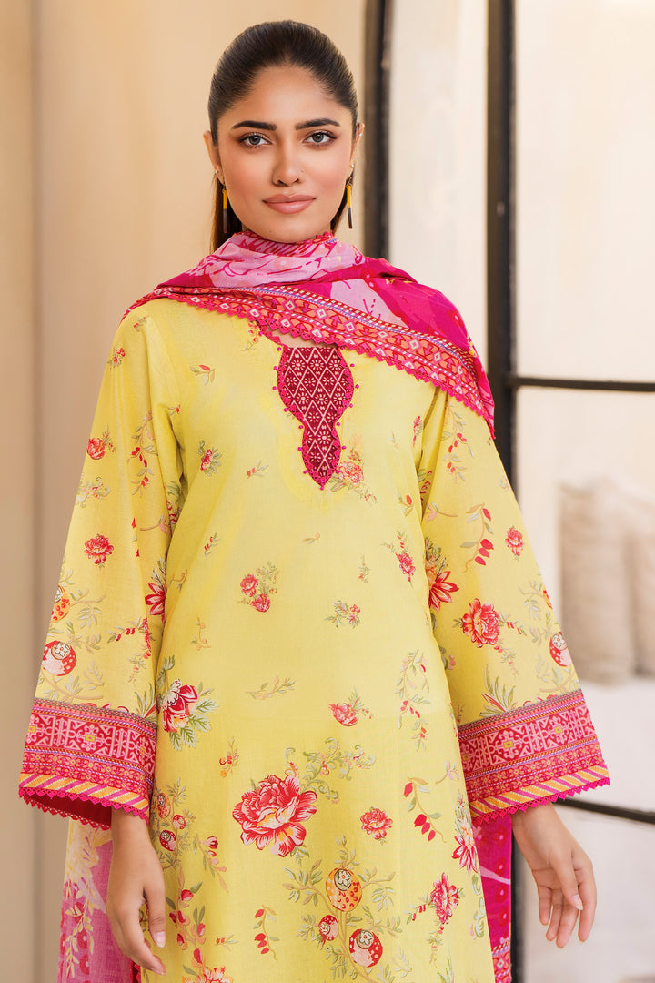 Neon Yellow 3 Piece Unstitched Premium Lawn - SU25V2-S7 - JACQUARD CLOTHING