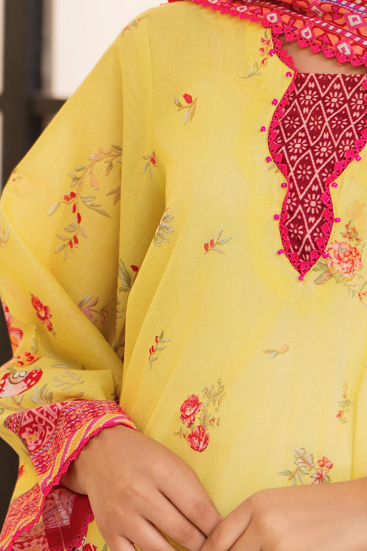 Neon Yellow 3 Piece Unstitched Premium Lawn - SU25V2-S7 - JACQUARD CLOTHING