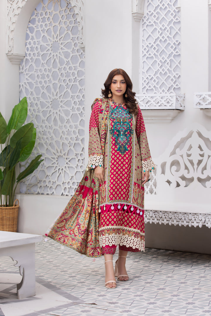 3 PCS UNSTITCHED-DIGITAL PRINTED EMBROIDERED VISCOSE SUIT WINTER 23 BY JACQUARD CLOTHING