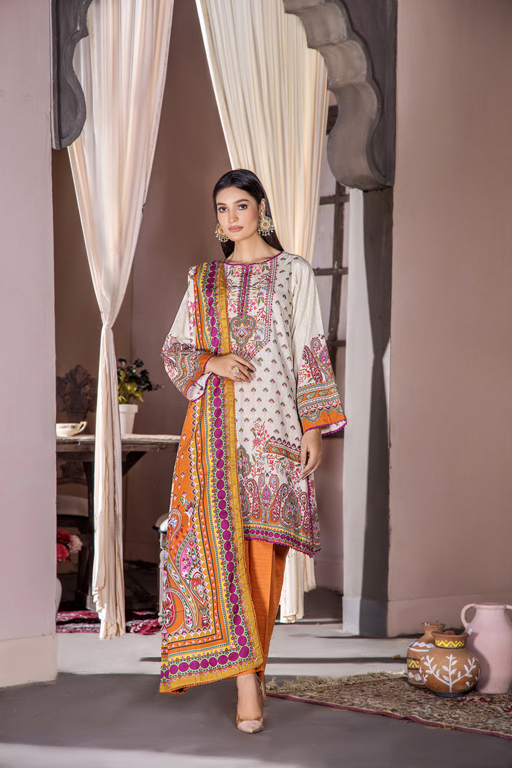 3 PCS UNSTITCHED-DIGITAL PRINTED KHADDAR SUIT WINTER 23 BY JACQUARD CLOTHING