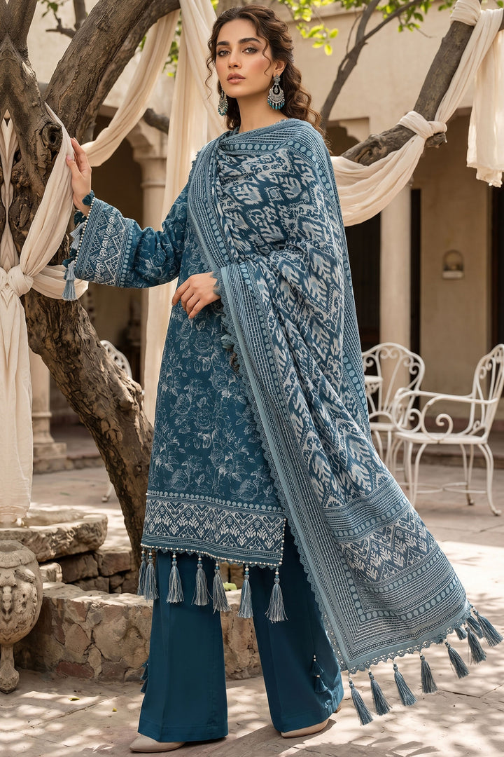 Nile Blue 3 Piece Unstitched Premium Printed Lawn Suit By Jacquard Clothing Summer Collection