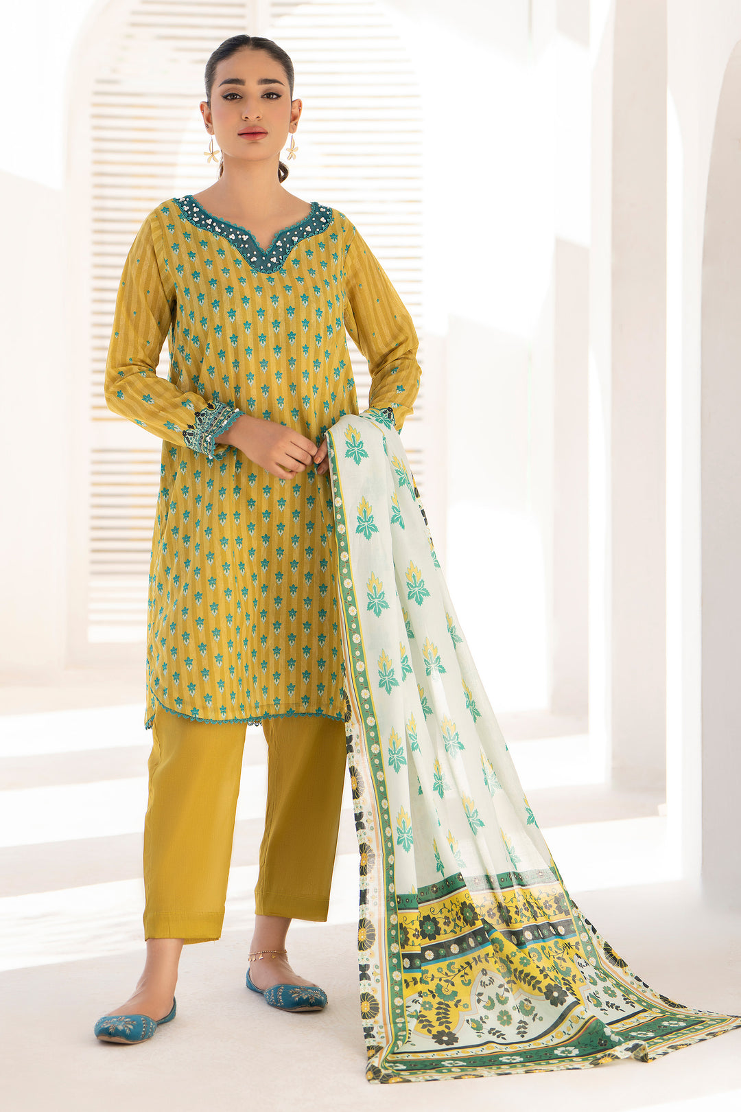 Ochre 3 Piece Unstitched Premium Lawn - SU25V5-S3 - JACQUARD CLOTHING