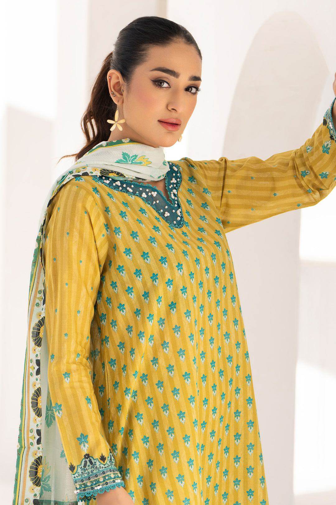 Ochre 3 Piece Unstitched Premium Lawn - SU25V5-S3 - JACQUARD CLOTHING