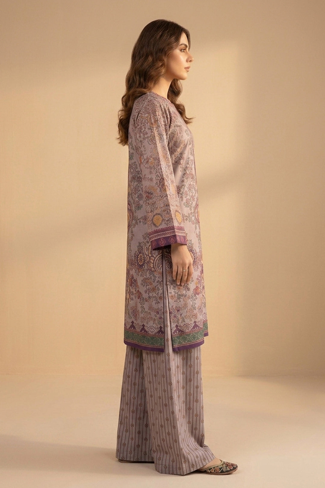 Old Lavender 2 Piece Unstitched Printed Cambric Co-Ord Set