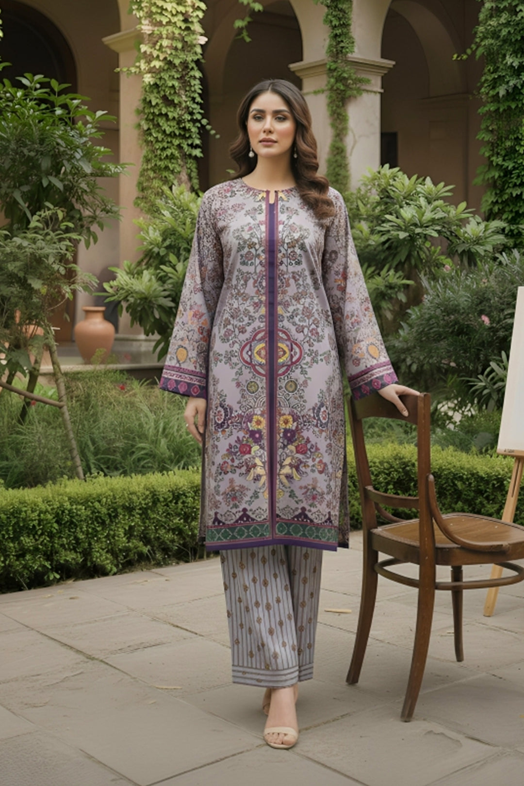 Old Lavender 2 Pc Unstitched Printed Cambric Co-Ord Set