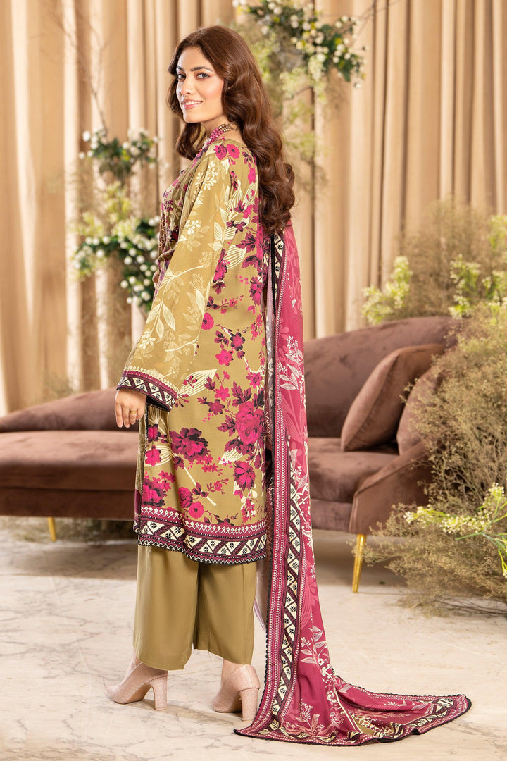 Olive Green 3 Piece Unstitched Linen - Jacquard Clothing