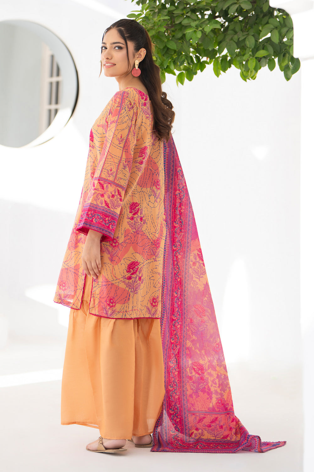 Orange 3 Piece Unstitched Premium Lawn - SU25V3-S10 - JACQUARD CLOTHING