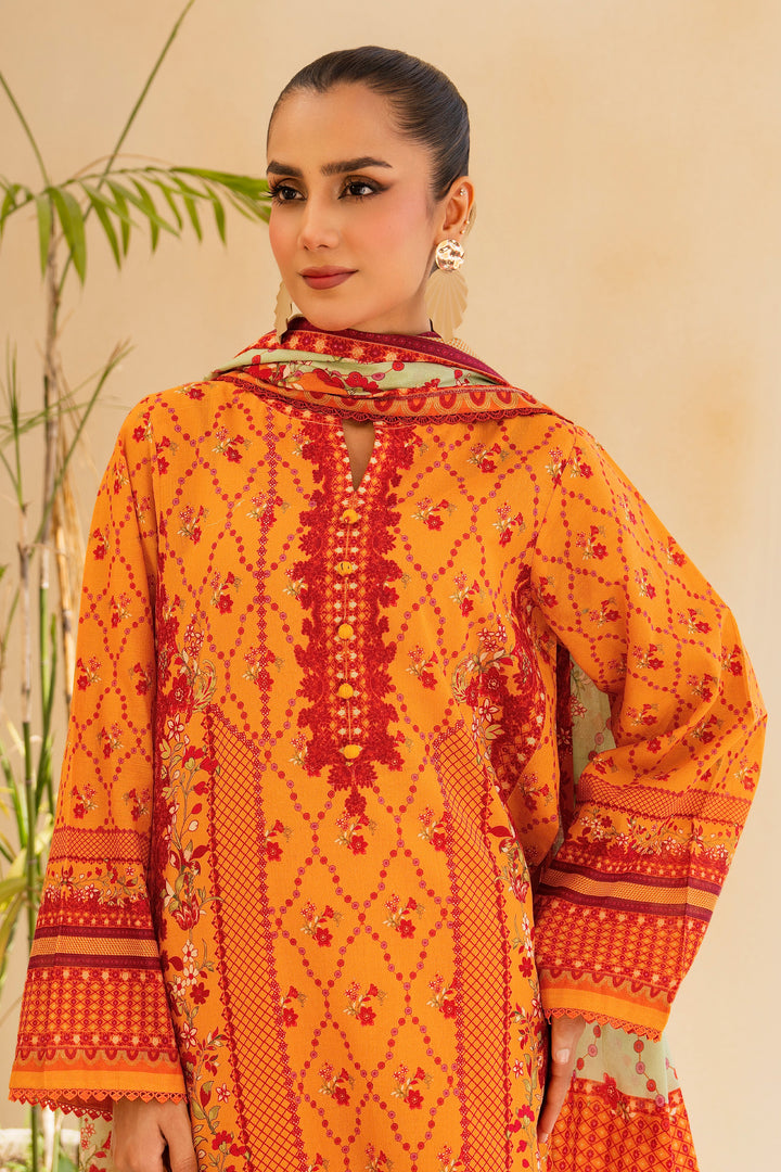 Orange 3 Piece Unstitched Premium Lawn - SU25V4-S8 - JACQUARD CLOTHING