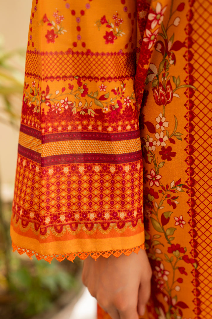 Orange 3 Piece Unstitched Premium Lawn - SU25V4-S8 - JACQUARD CLOTHING