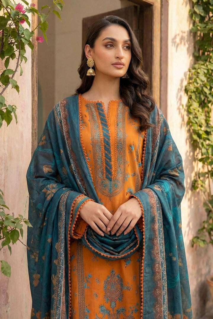 Orange 3 Piece Unstitched Premium Printed Lawn Suit - Jacquard Wirsa By Zainab Collection Summer 2026