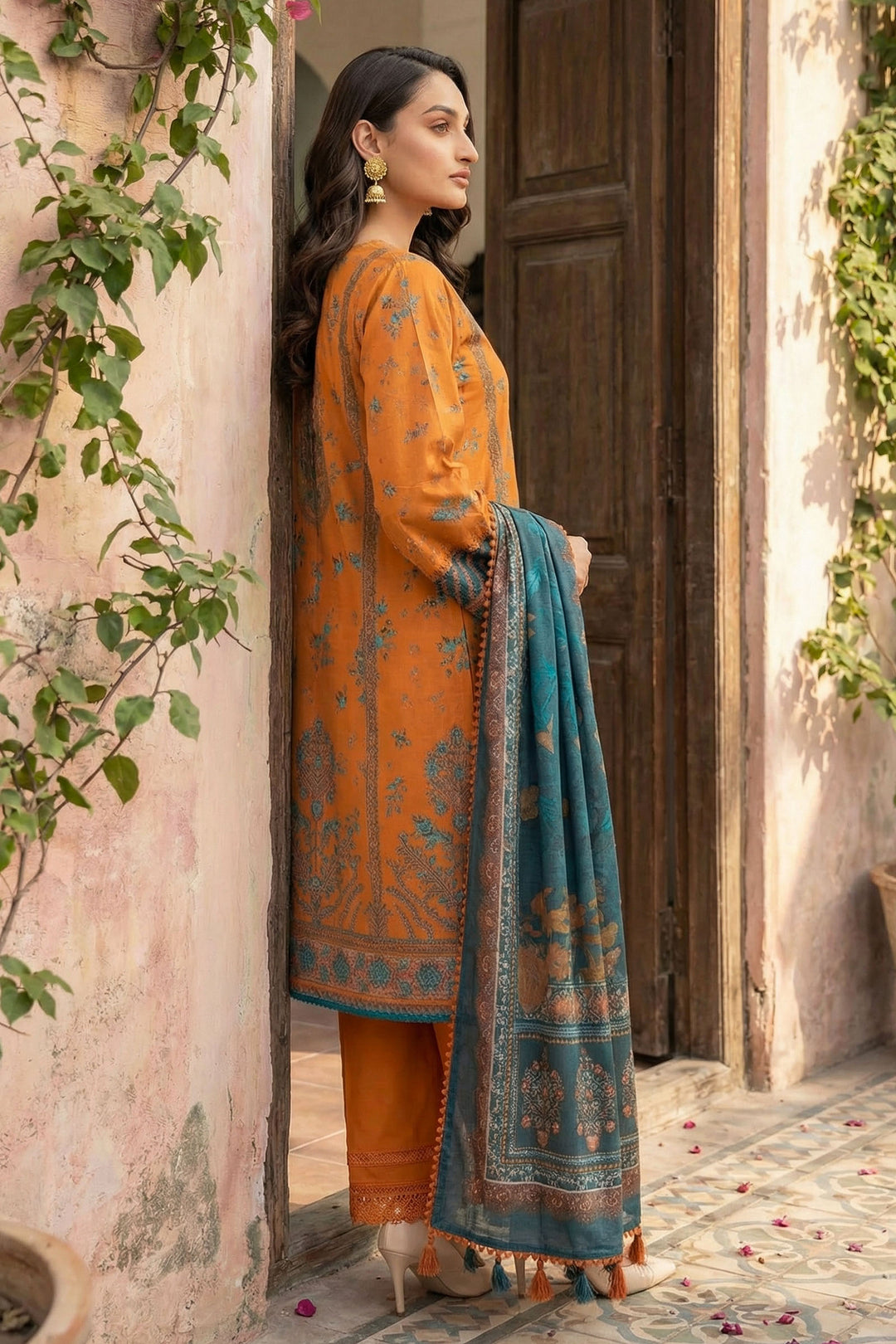Orange 3 Piece Unstitched Premium Printed Lawn Suit - Jacquard Wirsa By Zainab Collection Summer 2026