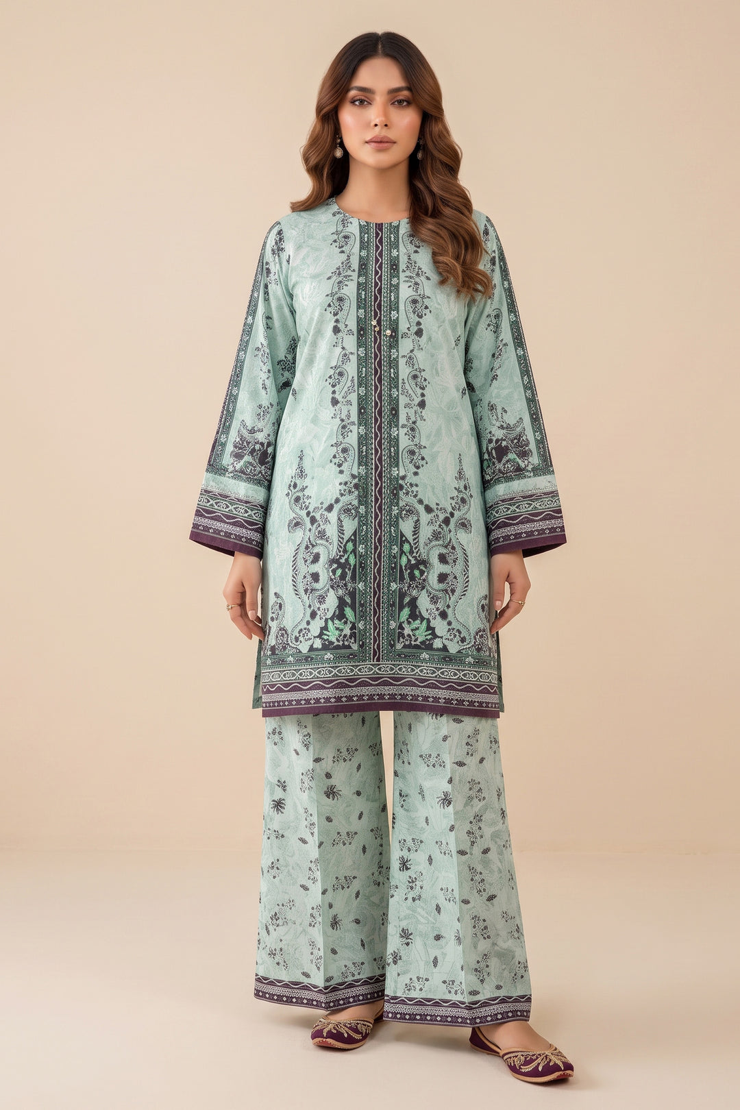 Pale Green 2 Piece Unstitched Printed Cambric Co-Ord Set